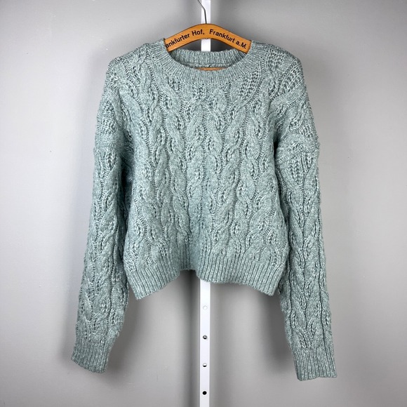 And Now This Sweaters - And Now This Cropped‎ Sweater Womens Medium Green Cable Knit Pullover